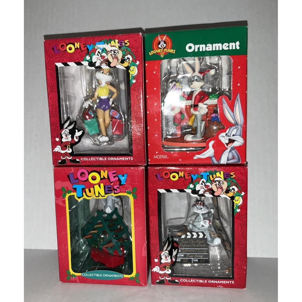 Lot Of 4 Vintage 1998 Bugs Bunny Christmas Matrix Looney Tunes Ornament With Box